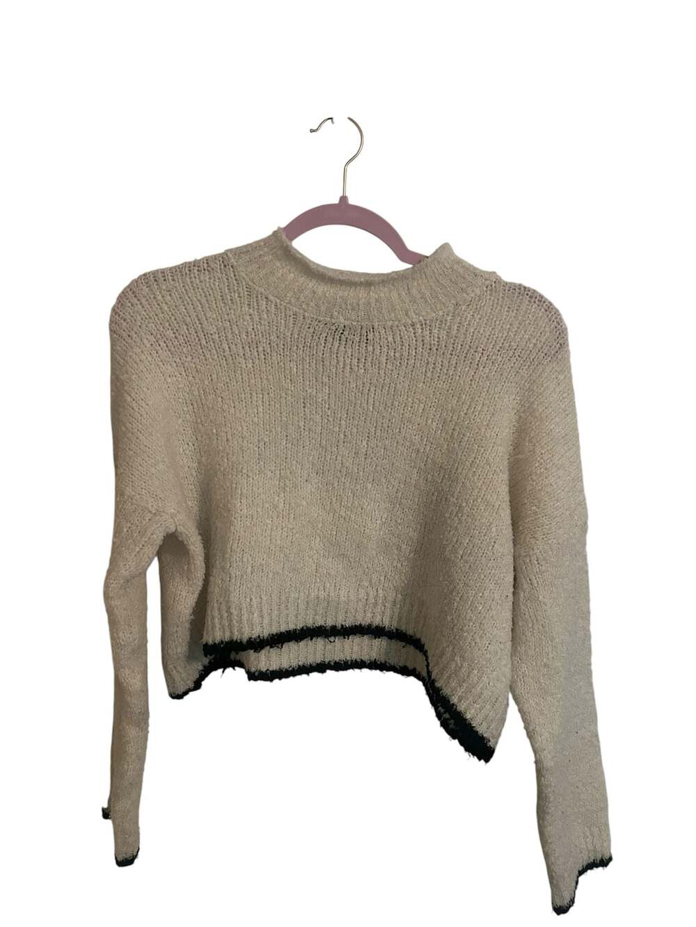 Urban Outfitters Cropped Crew Neck Sweater with Contrast Black Trim